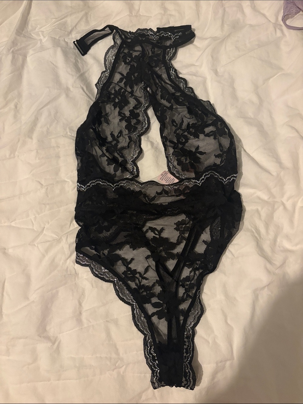 Victoria's Secret Black Sheer Lace Halter Bodysuit